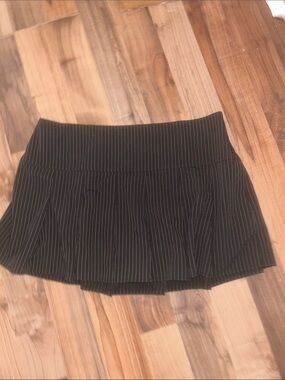 Black Pinstripe Pleated Mini Skirt